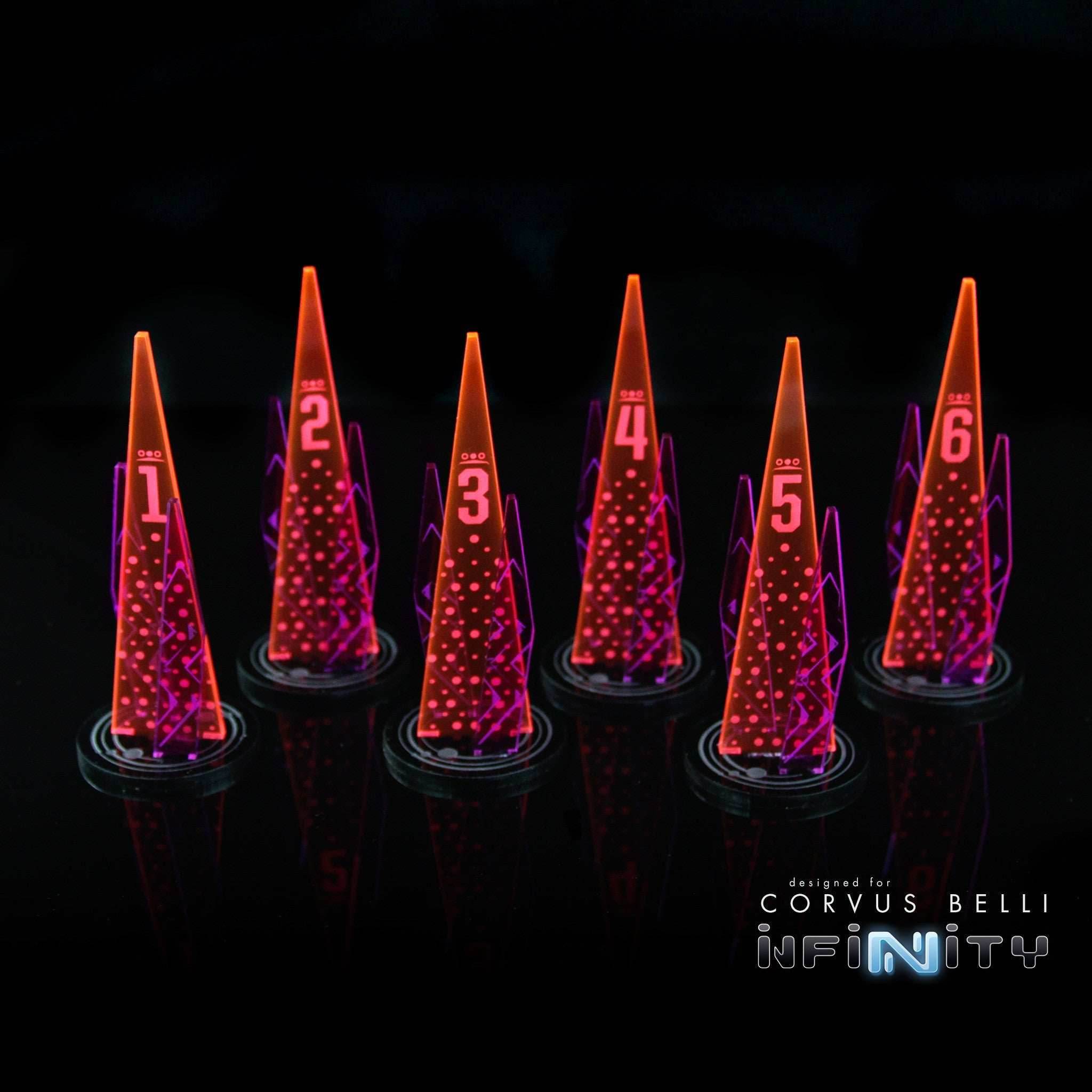 Acrylic Sci Fi Objectives 6 Pack - Fluorescent Red / Numeric