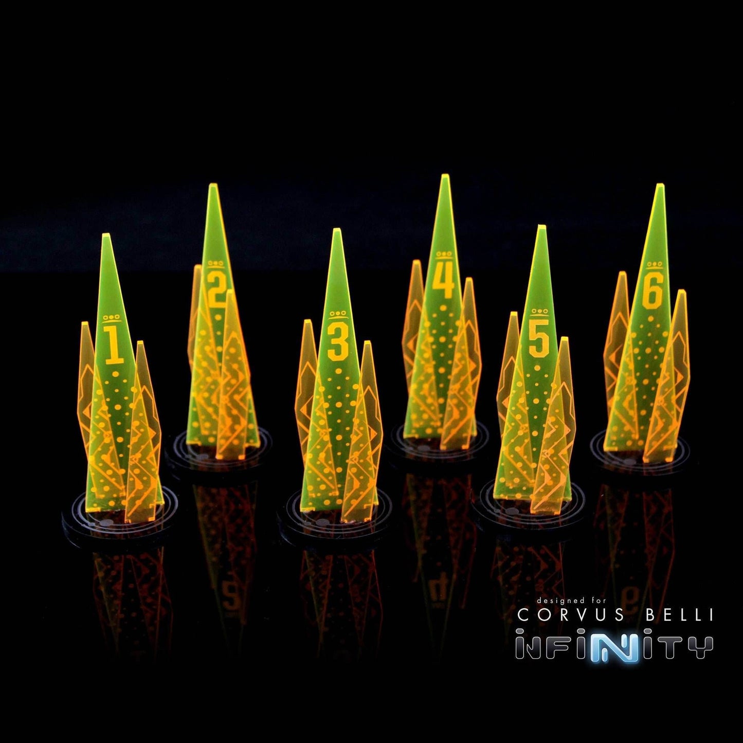 Acrylic Sci Fi Objectives 6 Pack - Fluorescent Orange / Numeric