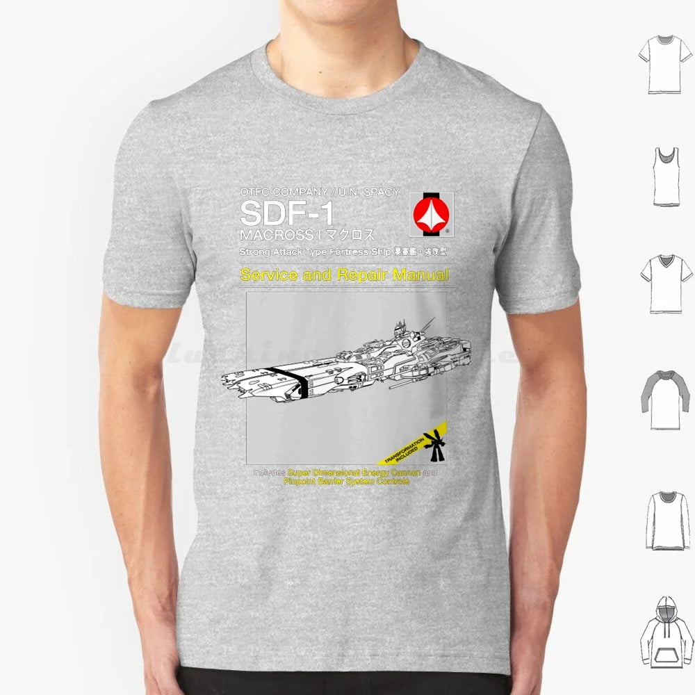 Sdf-1 Service And Repair T Shirt 6xl Cotton Cool Tee Anime Japanese Macross Manga Mecha Mobile Suit Retro Robot Robots Sdf 1