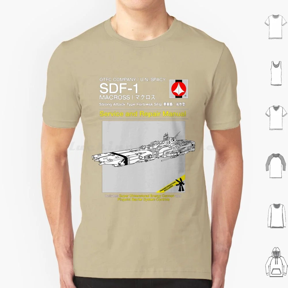 Sdf-1 Service And Repair T Shirt 6xl Cotton Cool Tee Anime Japanese Macross Manga Mecha Mobile Suit Retro Robot Robots Sdf 1