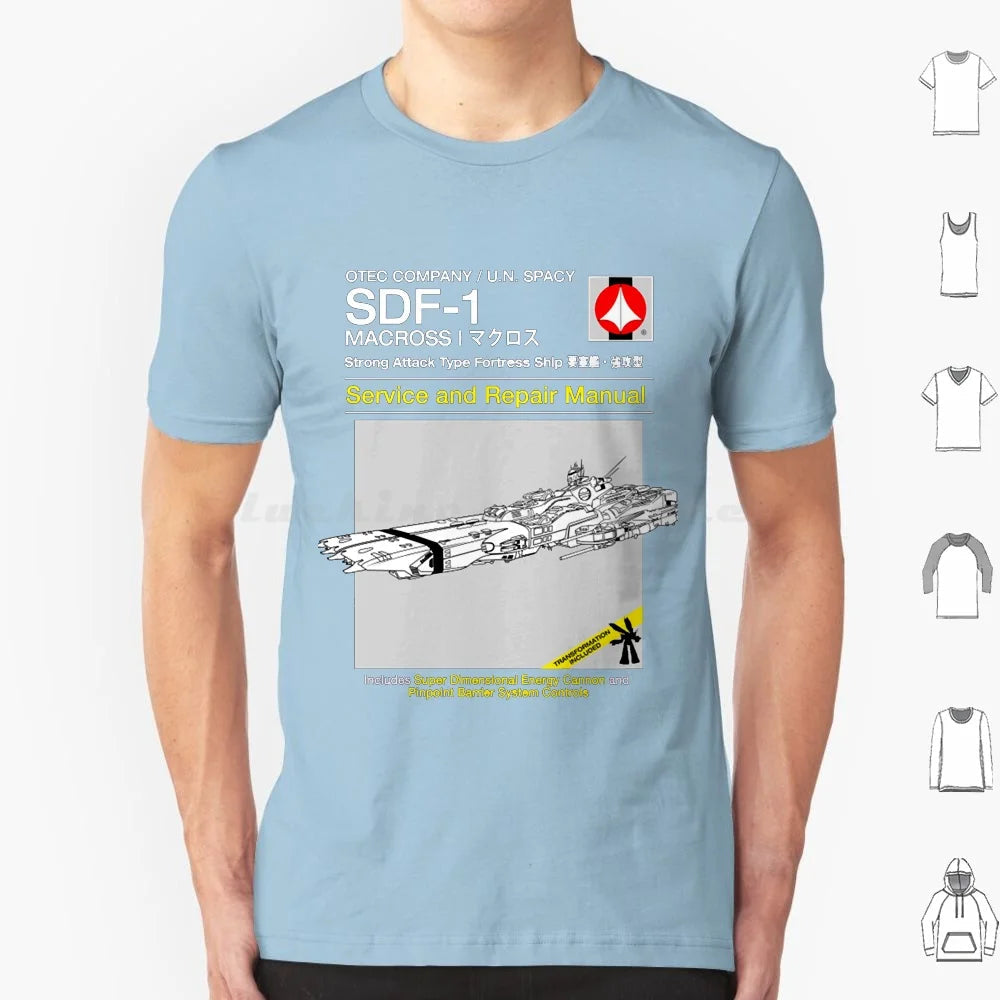 Sdf-1 Service And Repair T Shirt 6xl Cotton Cool Tee Anime Japanese Macross Manga Mecha Mobile Suit Retro Robot Robots Sdf 1