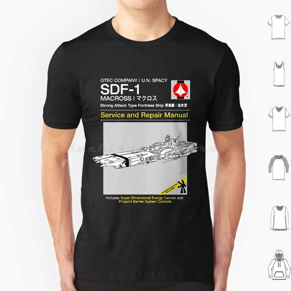 Sdf-1 Service And Repair T Shirt 6xl Cotton Cool Tee Anime Japanese Macross Manga Mecha Mobile Suit Retro Robot Robots Sdf 1