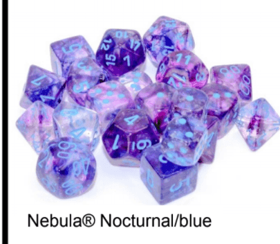 Nebula Nocturnal/blue Luminary 7-Dice/16mm/12mm/30mm/Ten10's - 7-Dice Set