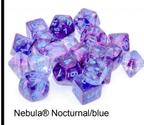 Nebula Nocturnal/blue Luminary 7-Dice/16mm/12mm/30mm/Ten10's - 7-Dice Set