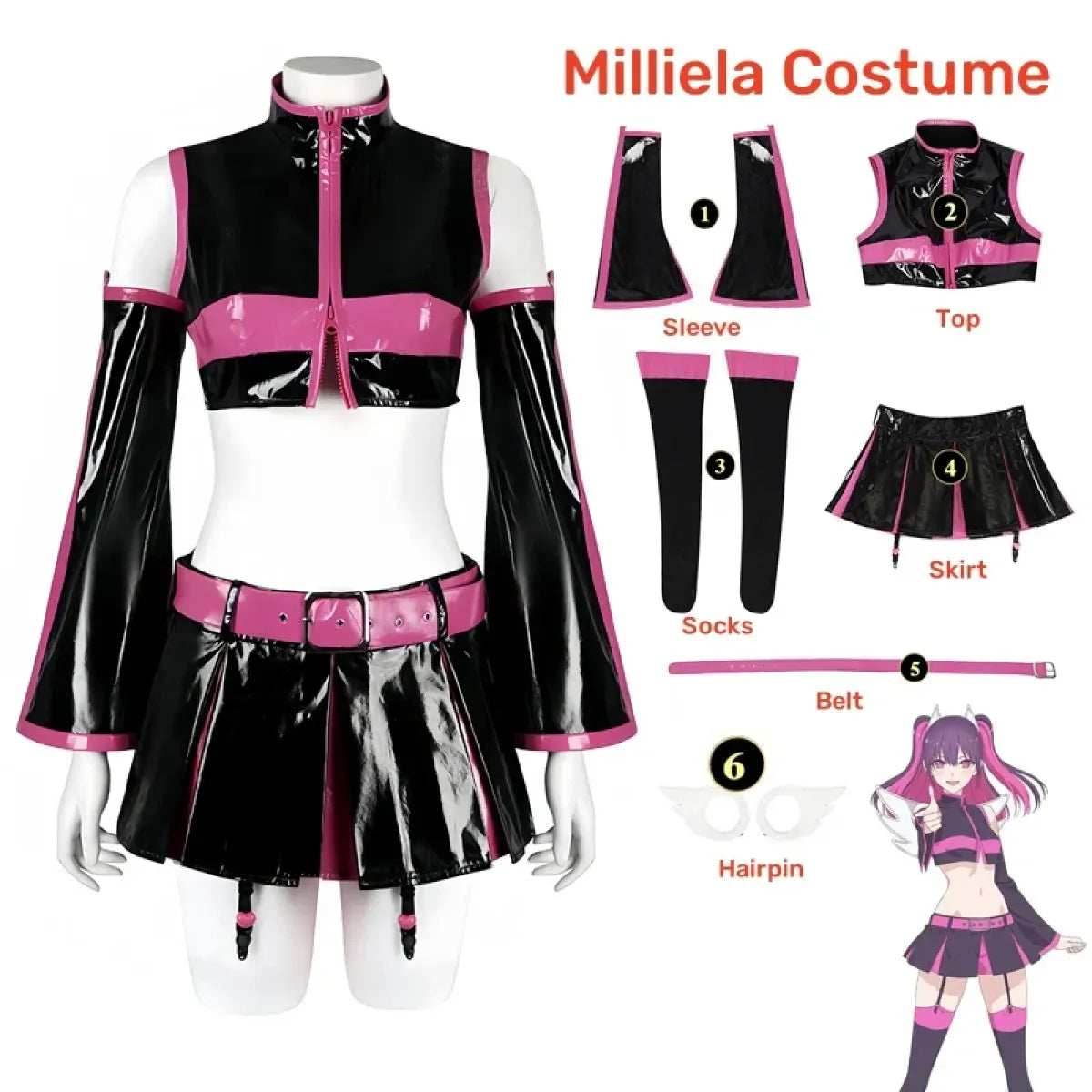 2.5D Seduction Miriella Cosplay Costume with Wings – Full Set - XS / Costume Only