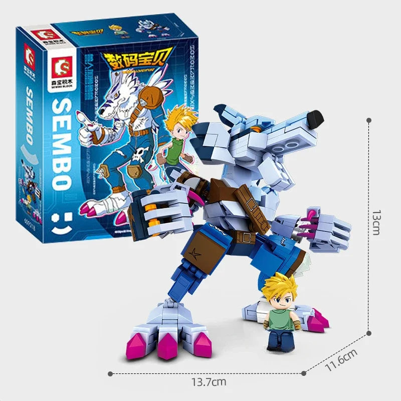 SEMBO BLOCK Building Blocks Digimon Adventure Anime Garuru Mon Zudomon War Greymon Model Splicing Educational Toys Birthday Gift