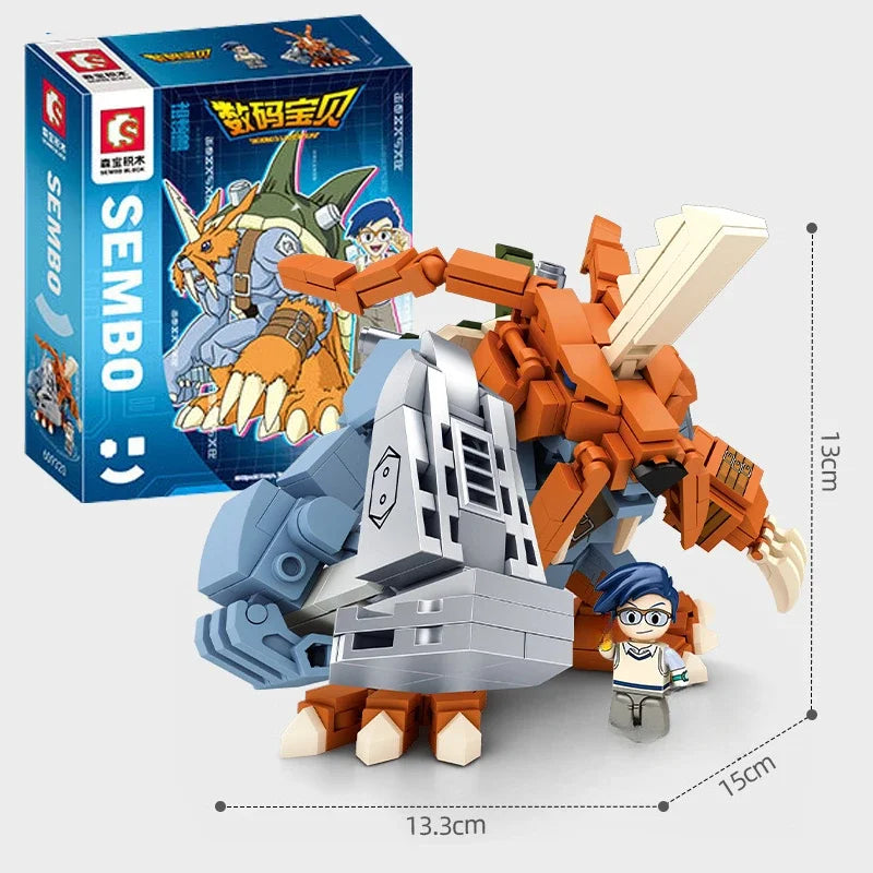 SEMBO BLOCK Building Blocks Digimon Adventure Anime Garuru Mon Zudomon War Greymon Model Splicing Educational Toys Birthday Gift