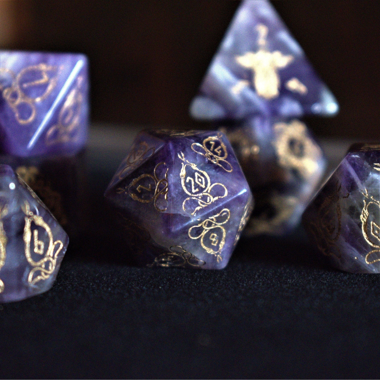 Serpent of Midgard Amethyst Dice Set