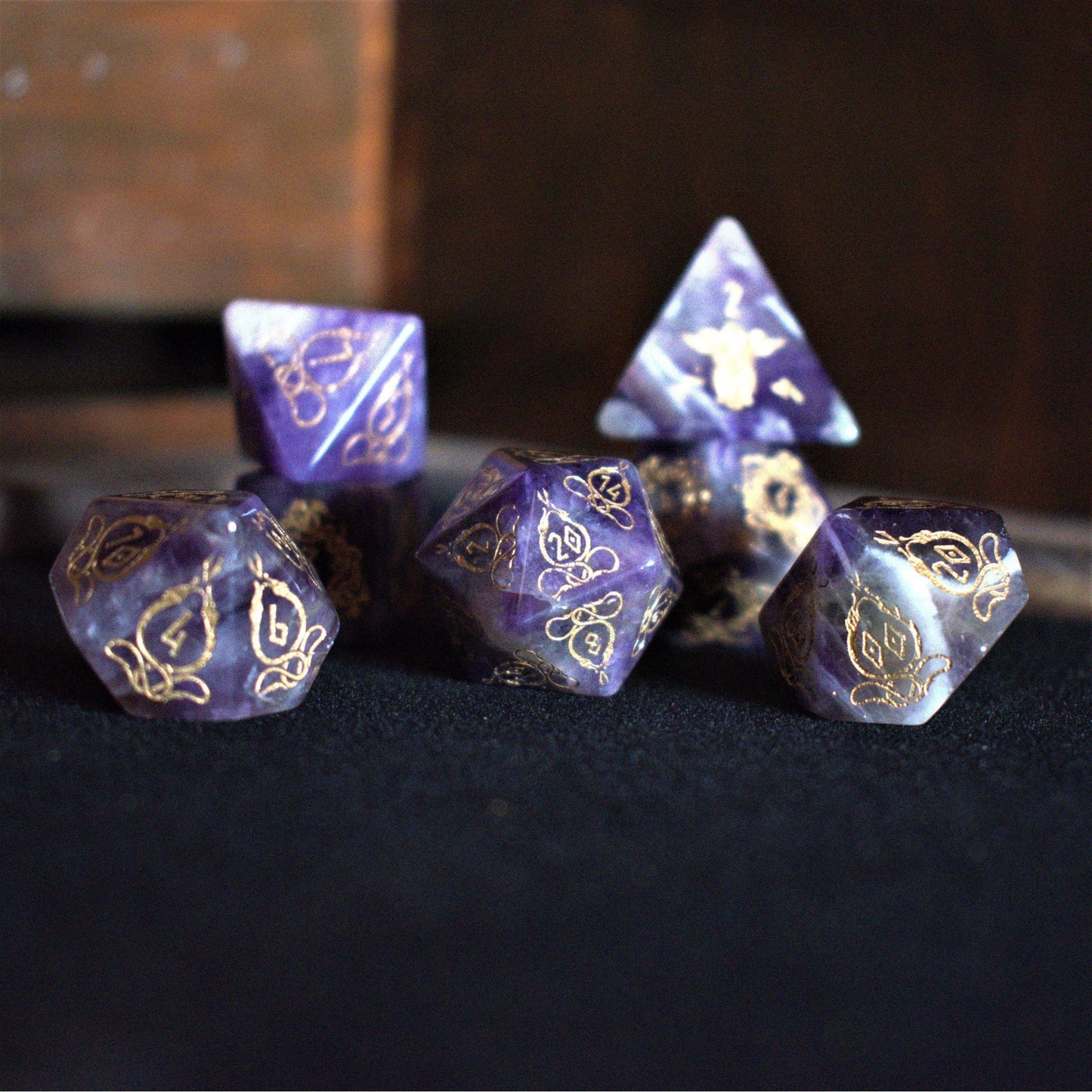 Serpent of Midgard Amethyst Dice Set