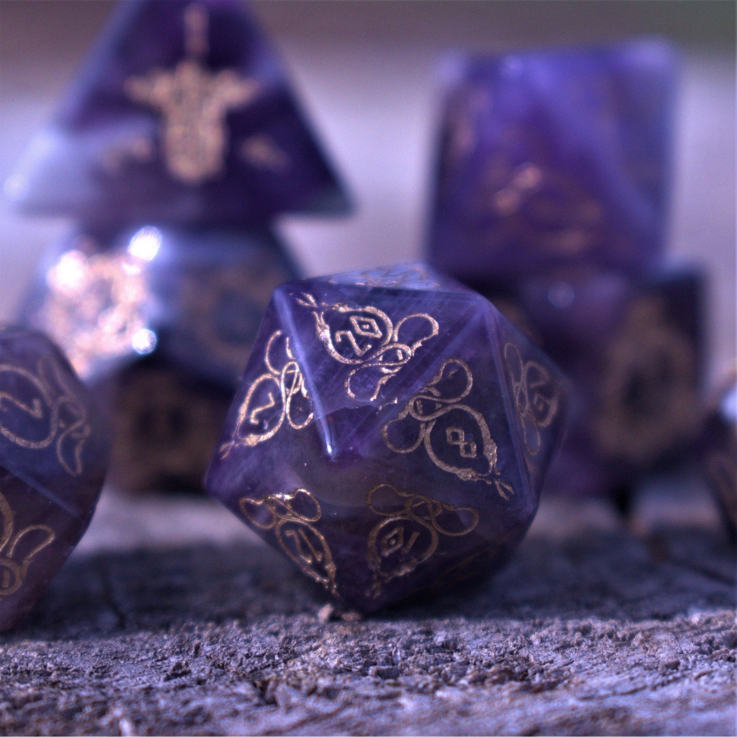 Serpent of Midgard Amethyst Dice Set