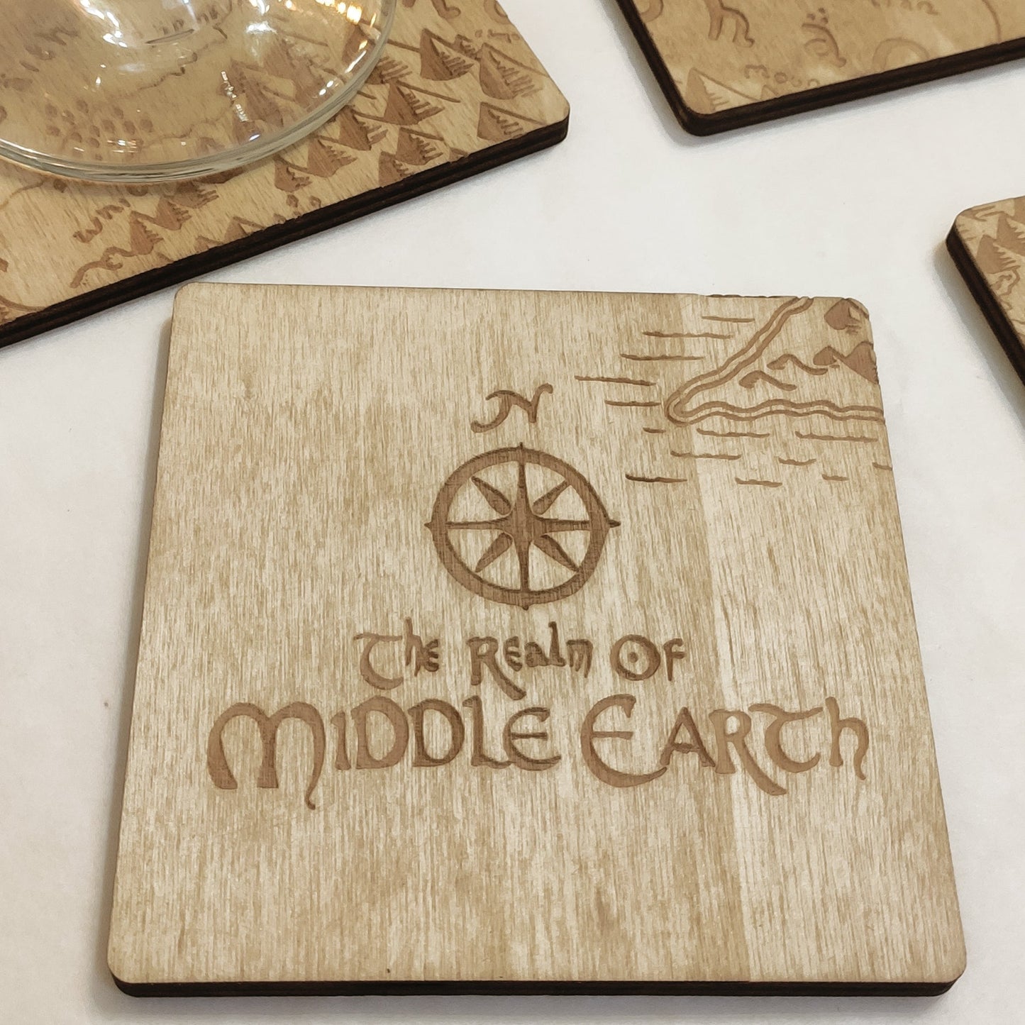 Set of 12 Middle Earth Map Wooden Coasters - Lord of The Rings - Handmade Gift - Housewarming - Wood Kitchenware - LOTR