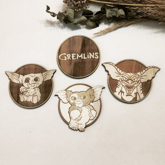 Set of 4 Gremlins Wooden Coasters - Handmade Gift - Housewarming - Wood Kitchenware