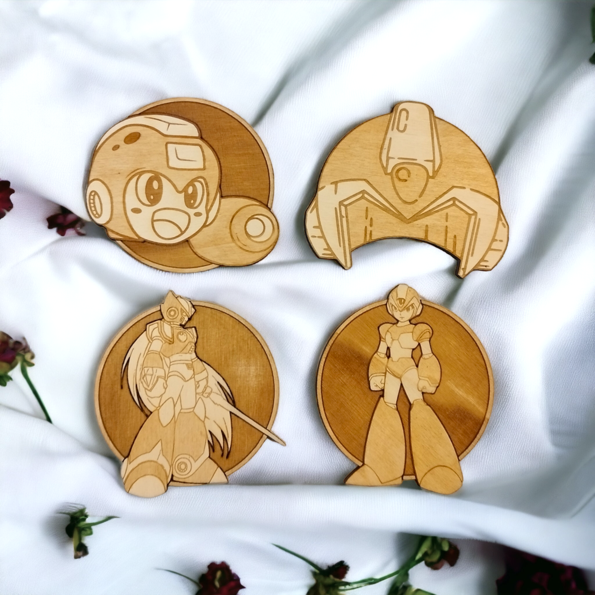 Set of 4 Megaman Wooden Coasters - Handmade Gift - Housewarming - Wood Kitchenware