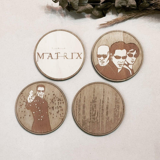 Set of 4 The Matrix Wooden Coasters - Handmade Gift - Housewarming - Wood Kitchenware