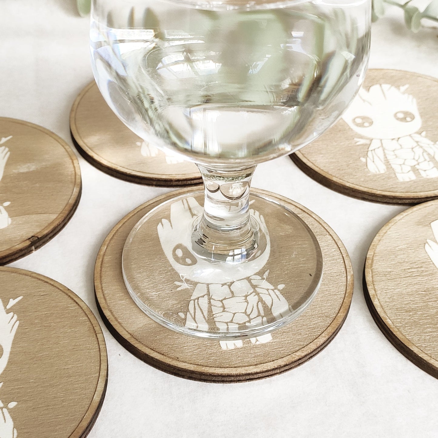 Set of 6 Baby Groot Wooden Coasters - Handmade Gift - Housewarming - Wood Kitchenware - Guardians of The Galaxy