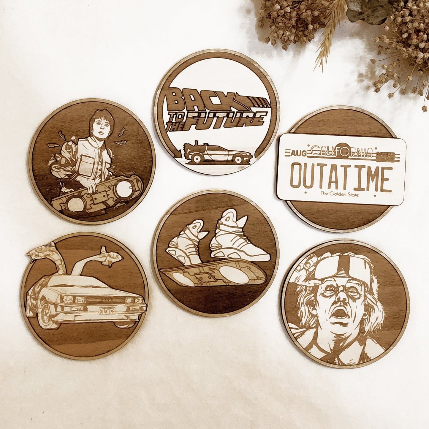 Set of 6 Back to The Future Wooden Coasters - Handmade Gift - Housewarming - Wood Kitchenware