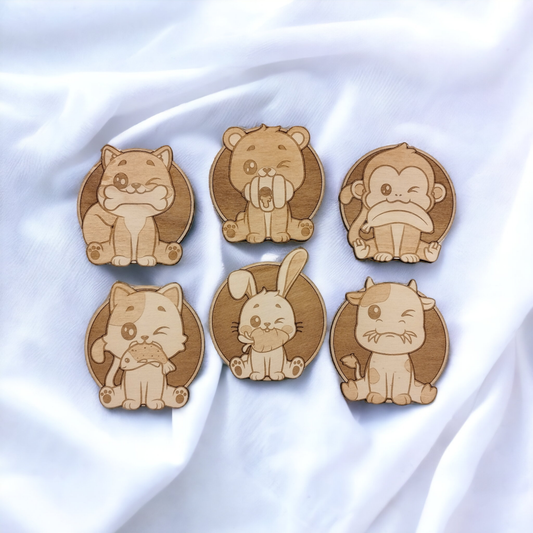 Set of 6 Cute Animals Collection Wooden Coasters - Handmade Gift - Housewarming - Wood Kitchenware