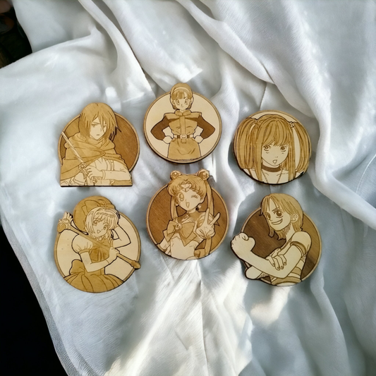 Set of 6 Empowering Women of Anime Wooden Coasters - Handmade Gift - Housewarming - Wood Kitchenware