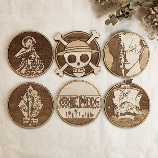 Set of 6 One Piece Wooden Coasters - Handmade Gift - Housewarming - Wood Kitchenware