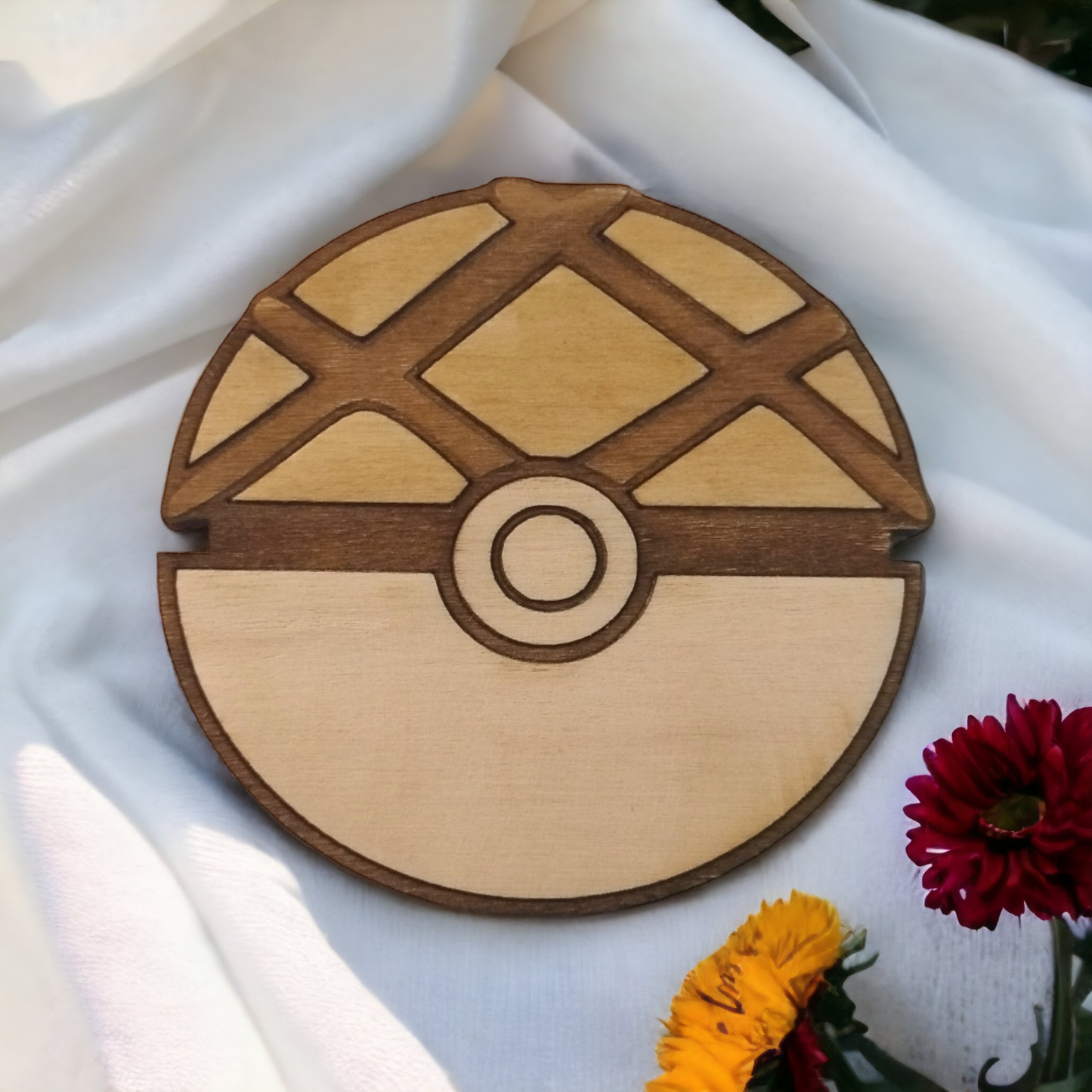 Set of 6 Pokeball Wooden Coasters - Handmade Gift - Housewarming - Wood Kitchenware