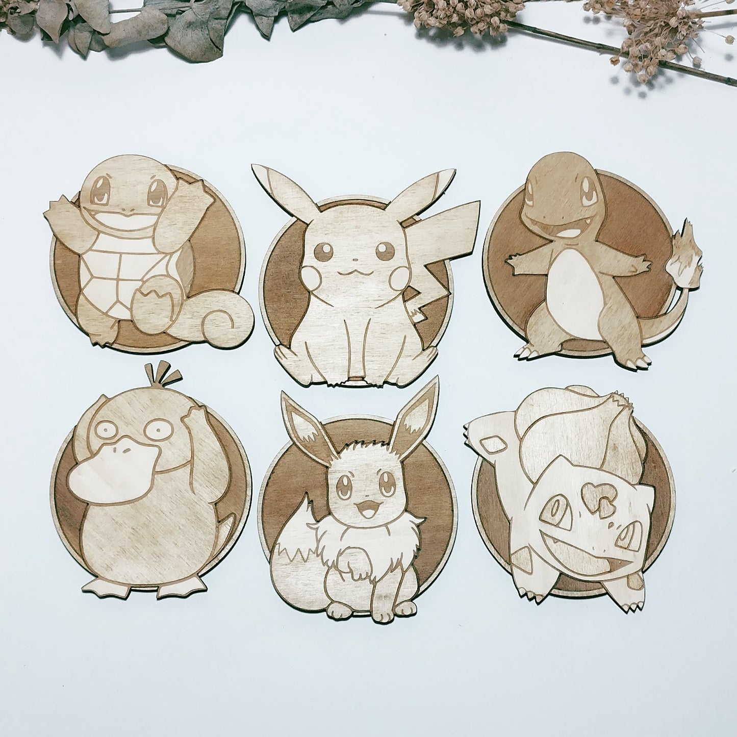 Set of 6 Pokemon Bigger Wooden Coasters - Handmade Gift - Housewarming - Wood Kitchenware