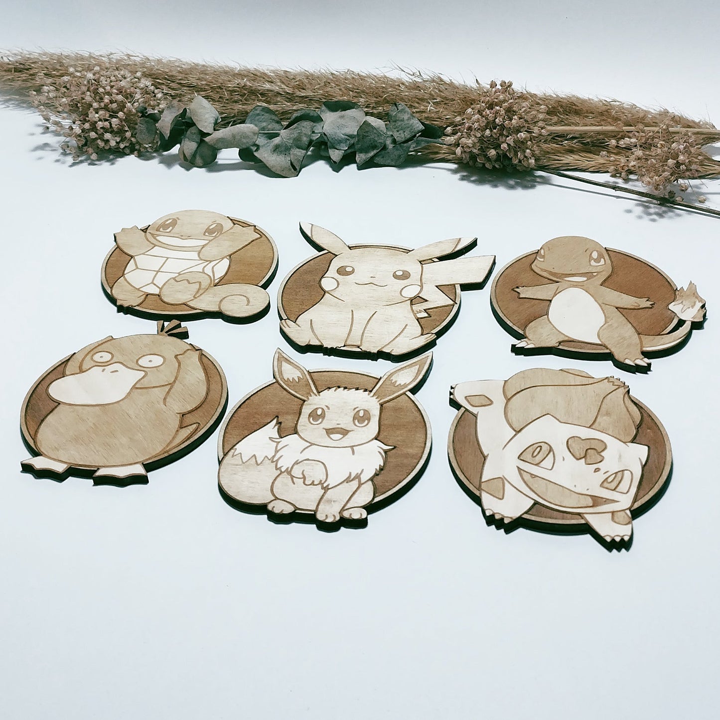 Set of 6 Pokemon Bigger Wooden Coasters - Handmade Gift - Housewarming - Wood Kitchenware