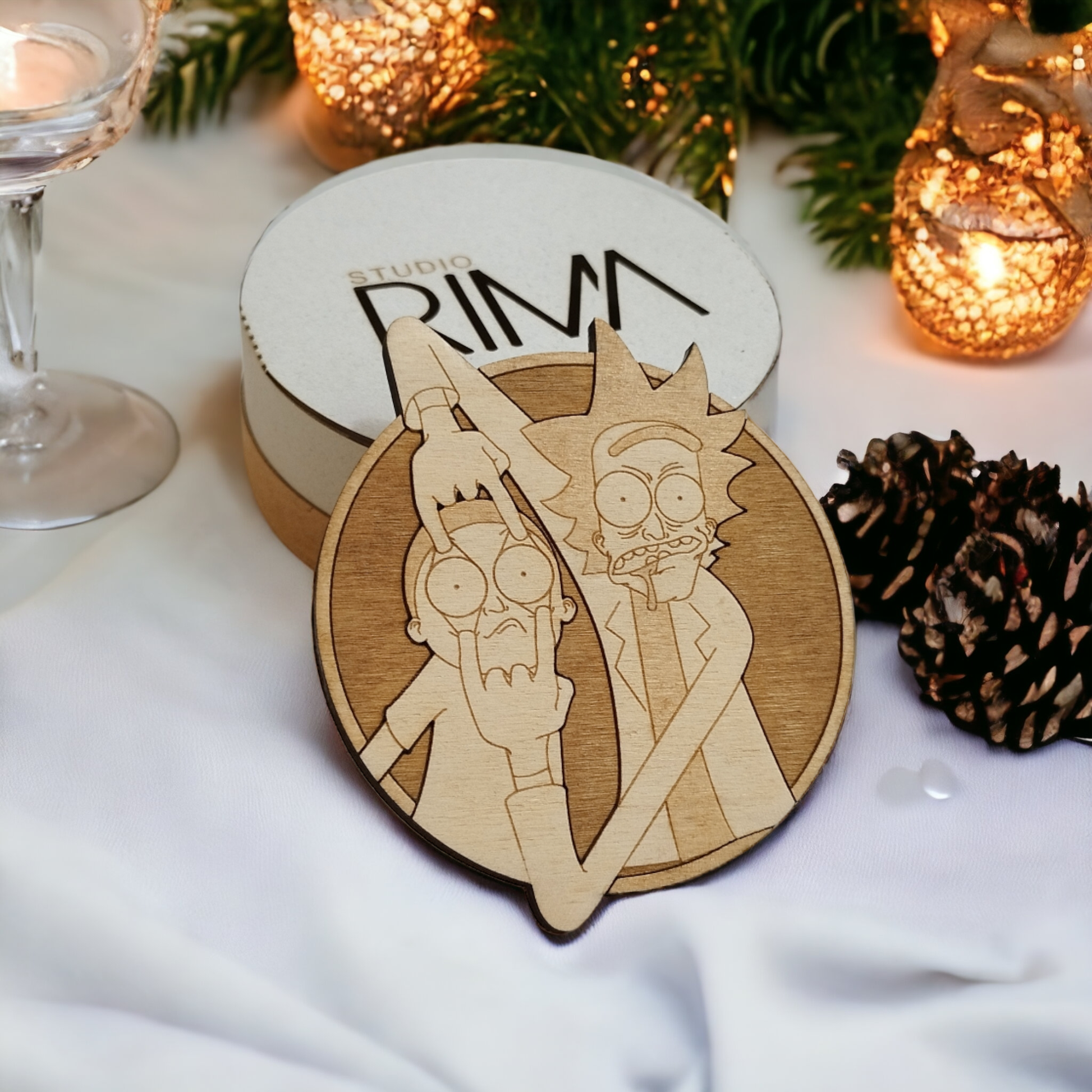 Set of 6 Rick and Morty Wooden Coasters - Handmade Gift - Housewarming - Wood Kitchenware