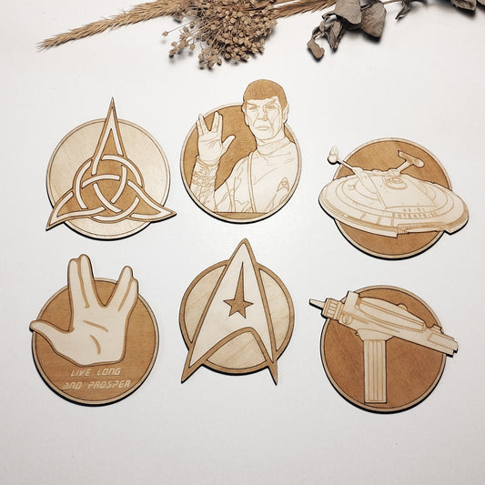 Set of 6 Star Trek Wooden Coasters - Handmade Gift - Housewarming - Wood Kitchenware