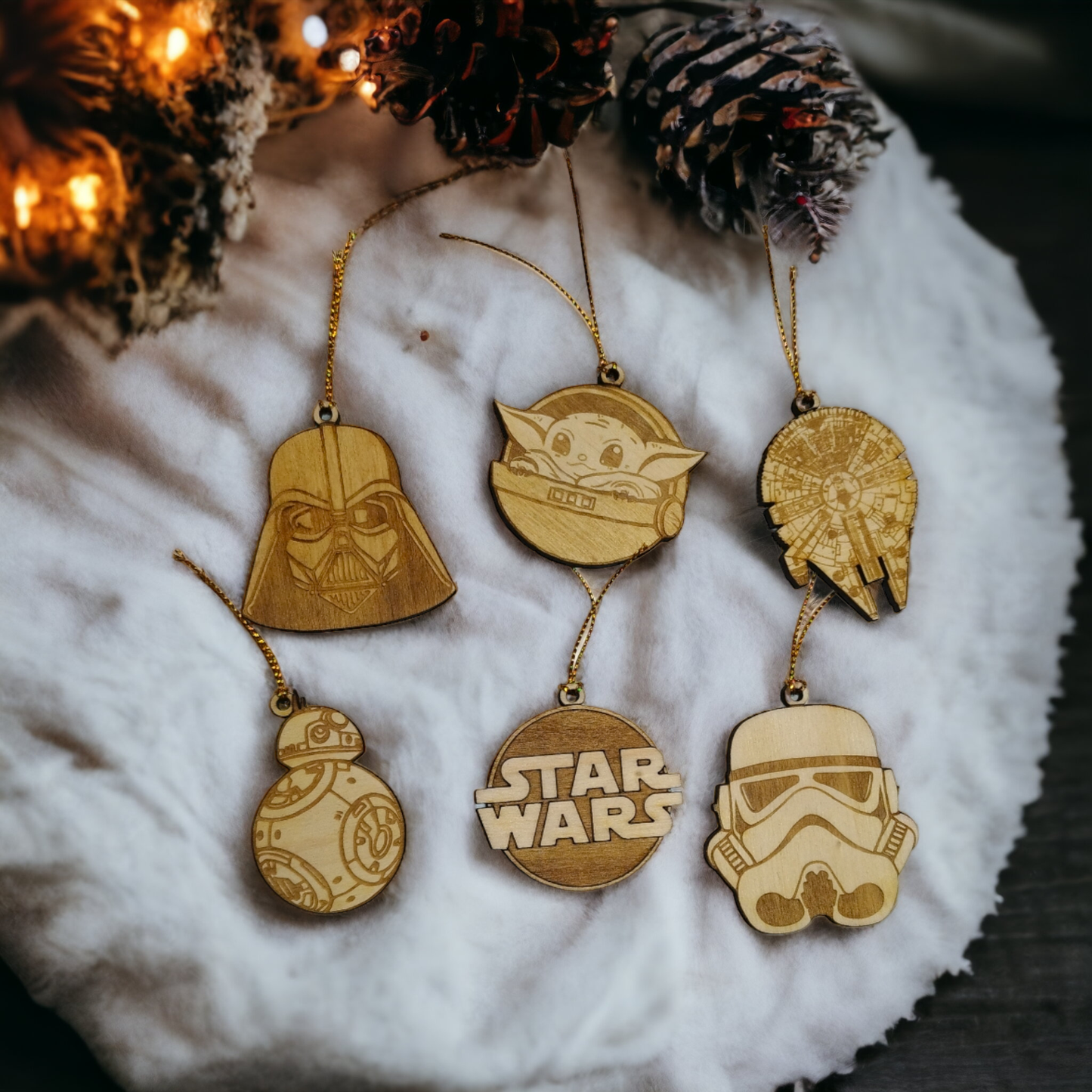 Set of 6 Star Wars Ornaments Wooden Coasters - Handmade Gift - Housewarming - Wood Kitchenware