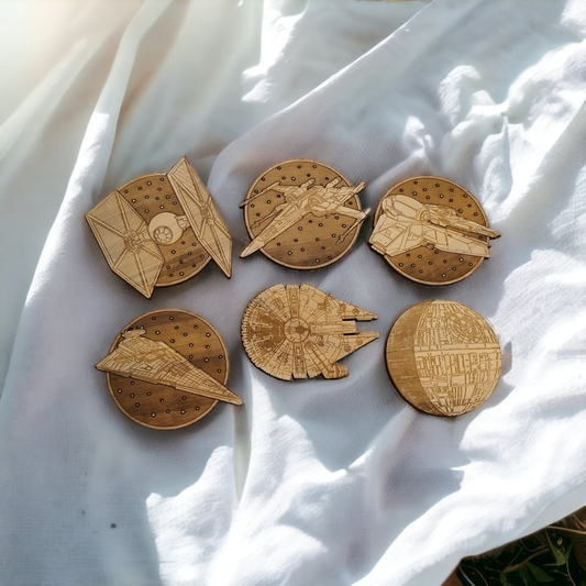 Set of 6 Star Wars Ships Wooden Coasters - Handmade Gift - Housewarming - Wood Kitchenware - Star Wars