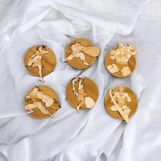 Set of 6 Street Fighter Wooden Coasters - Handmade Gift - Housewarming - Wood Kitchenware