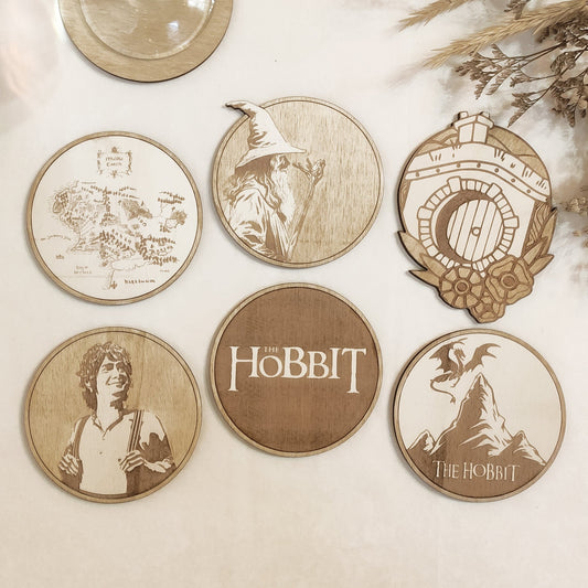 Set of 6 The Hobbit Wooden Coasters - Handmade Gift - Housewarming - Wood Kitchenware