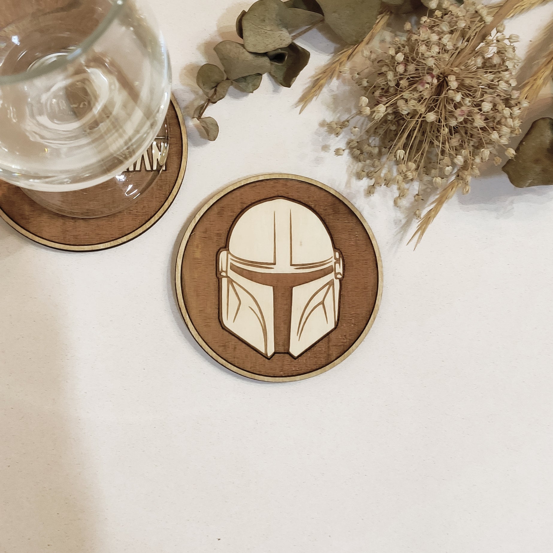 Set of 6 The Mandalorian Wooden Coasters - Handmade Gift - Housewarming - Wood Kitchenware