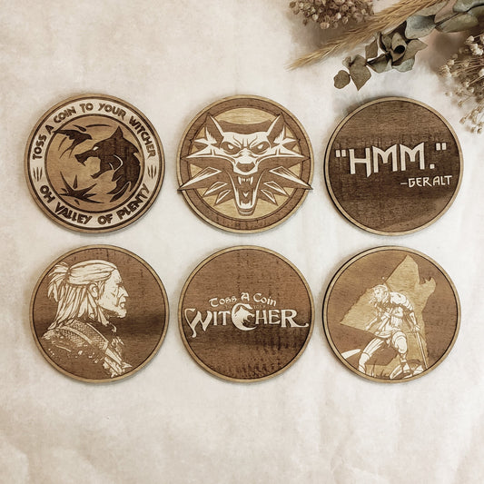 Set of 6 The Witcher Wooden Coasters - Handmade Gift - Housewarming - Wood Kitchenware