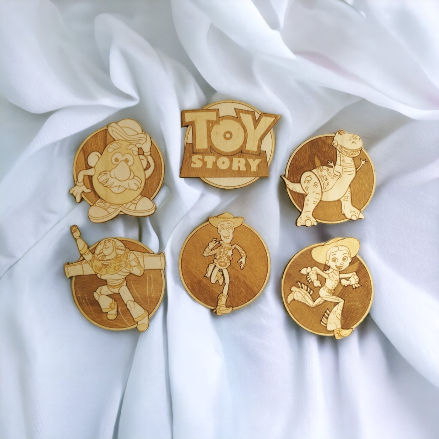 Set of 6 Toy Story Wooden Coasters - Handmade Gift - Housewarming - Wood Kitchenware