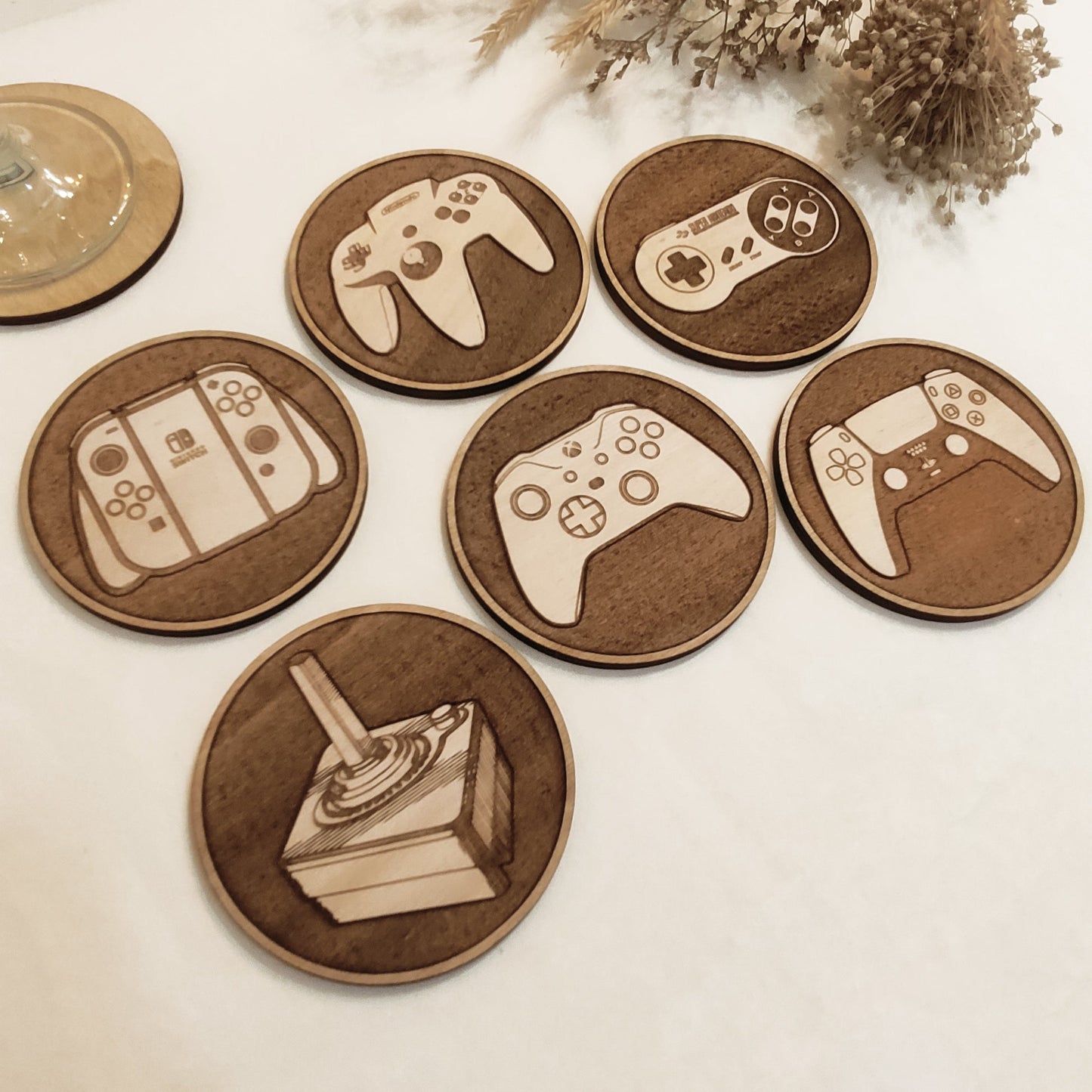 Set of 6 Videogames Controllers Wooden Coasters - Handmade Gift - Housewarming - Wood Kitchenware - Gamer