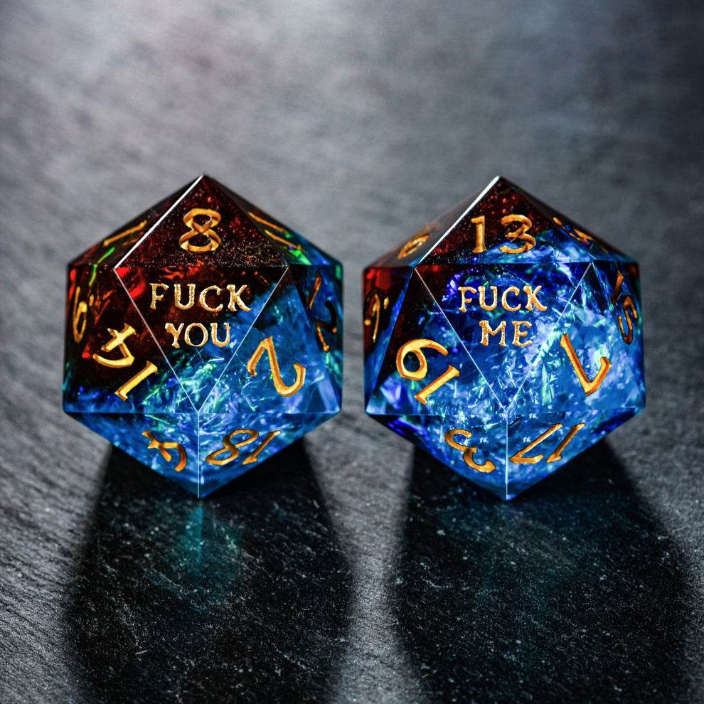 Set of 7 F you dice - Blue Galaxy Resin F Word DnD D&D Dice Set