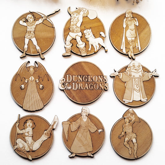 Set of 9 Dungeons & Dragons Wooden Coasters - Handmade Gift - Housewarming - Wood Kitchenware