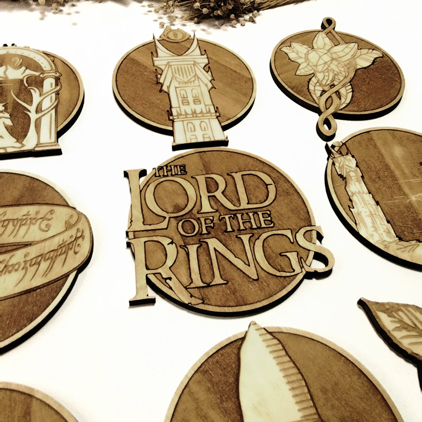 Set of 9 Lord of The Rings Wooden Coasters - Handmade Gift - Housewarming - Wood Kitchenware - LOTR