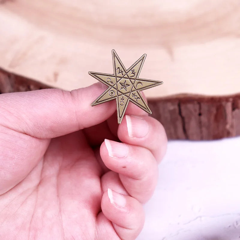 Seven Pointed Star Badge Heptagram Enamel Pin Vintage Metal Pin Jewelry Gift