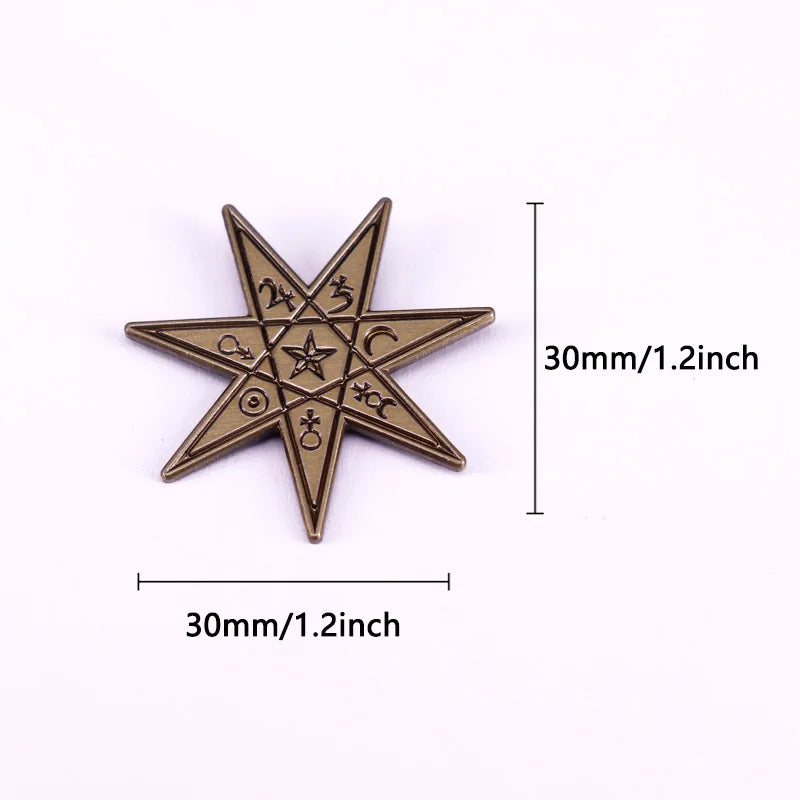 Seven Pointed Star Badge Heptagram Enamel Pin Vintage Metal Pin Jewelry Gift