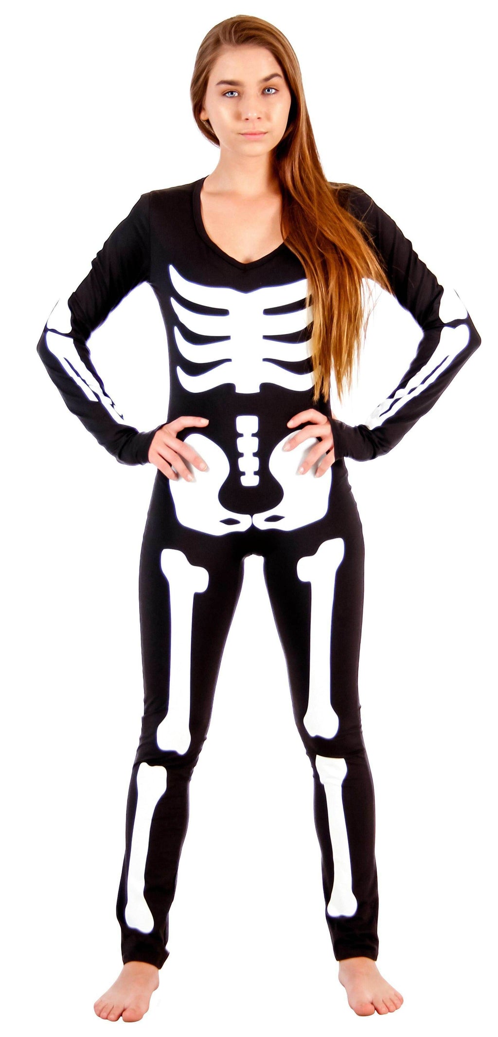Lady Skeleton Body Suit Spandex Costume - L