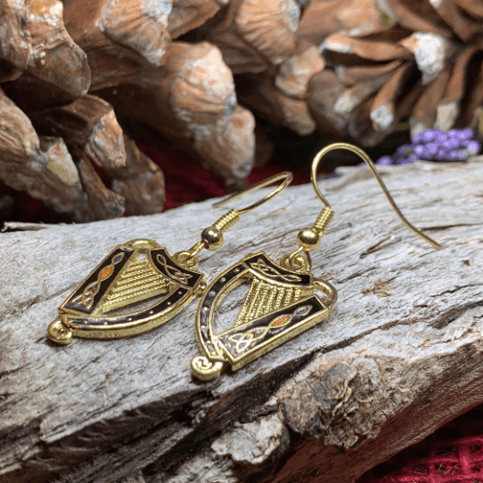 Celtic Harp Earrings - Silver Tone