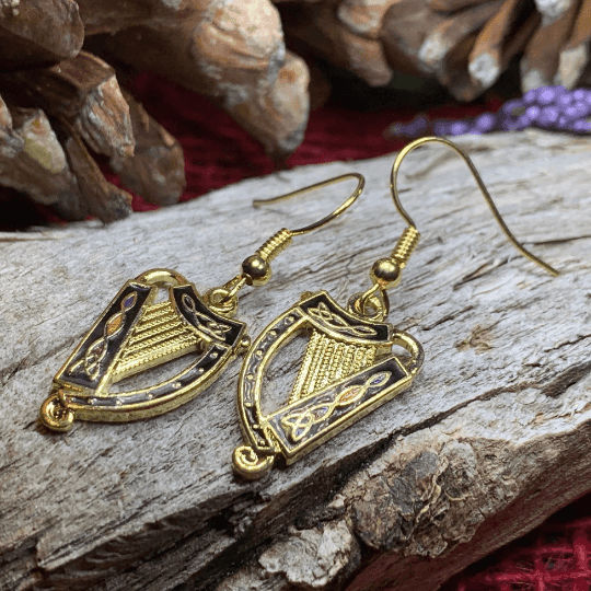 Celtic Harp Earrings - Gold Tone