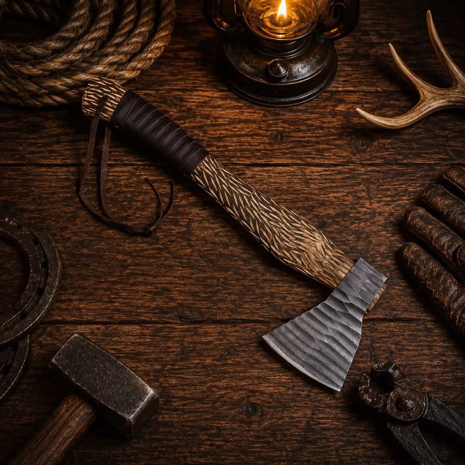 20” HAMMERED HAND FORGED CARBON STEEL HANDMADE HUNTING VIKING TOMAHAWK HATCHET AXE