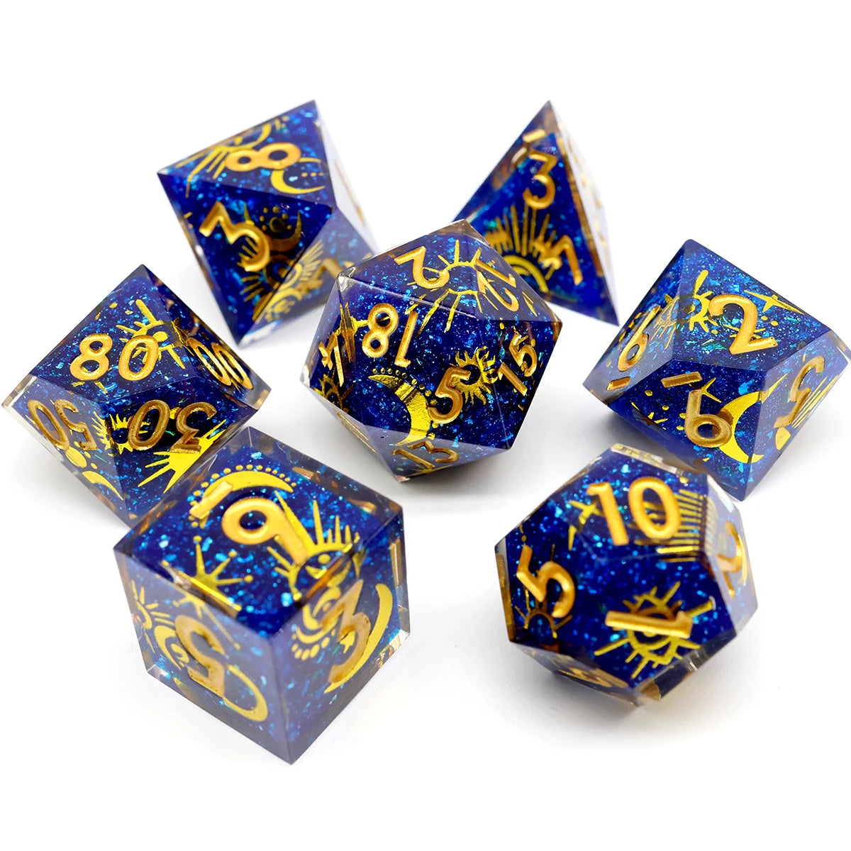 Sharp Edge Blue Transparent Liquid Core DND Dice Set With Flower For Role Playing Board Games D&D Dados De RPG