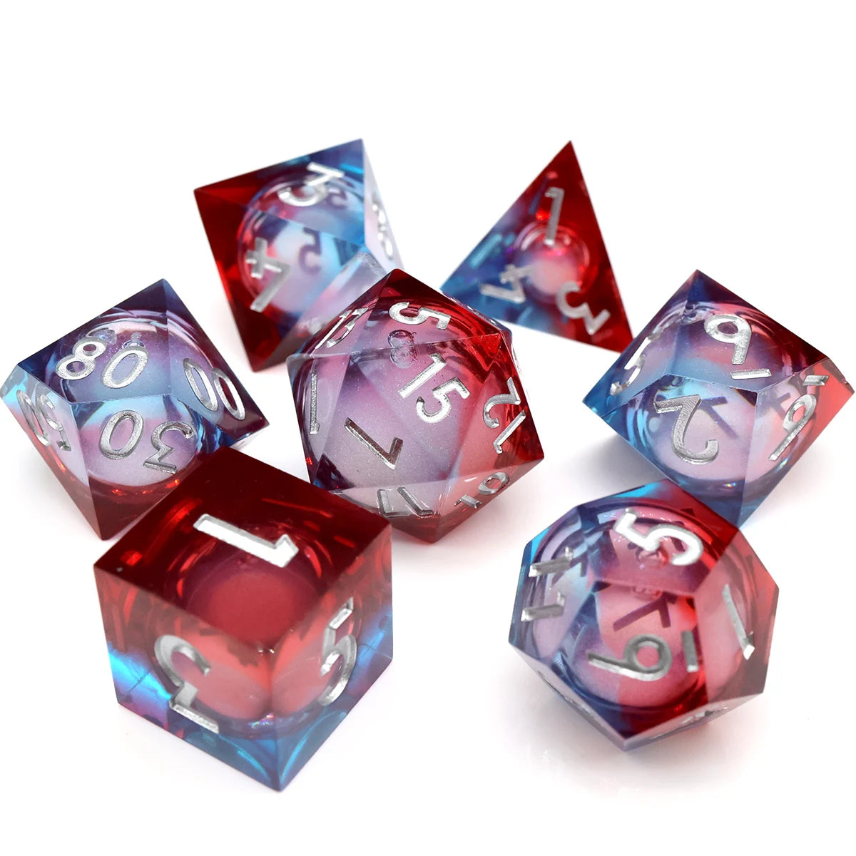 Sharp Edge Blue Transparent Liquid Core DND Dice Set With Flower For Role Playing Board Games D&D Dados De RPG