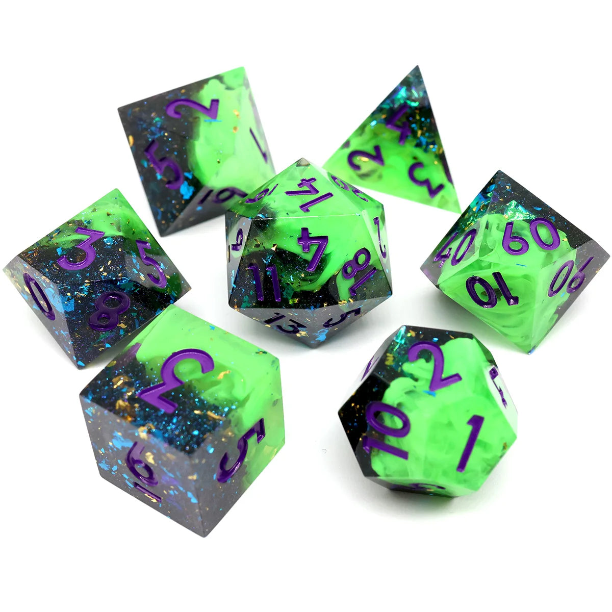 Sharp Edge Blue Transparent Liquid Core DND Dice Set With Flower For Role Playing Board Games D&D Dados De RPG