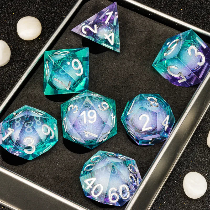 Sharp Edge Dice Dungeons and Dragons liquid core Dice , Resin sharp edge dice set dnd, D20 d&d dice , Galaxy Dice set