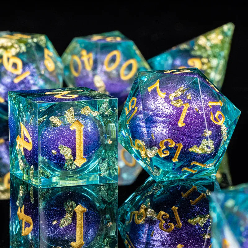 Sharp Edge Dice Dungeons and Dragons liquid core Dice , Resin sharp edge dice set dnd, D20 d&d dice , Galaxy Dice set